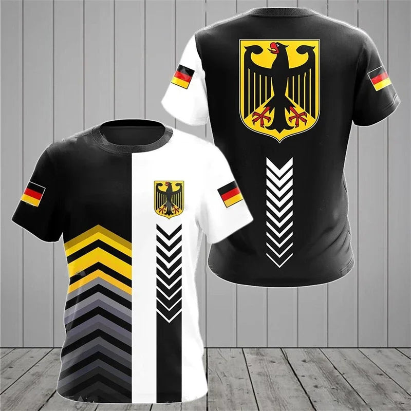 2026 Fashion German Flag Retro 3D Fashion Men's T-shirt for Summer Outdoor Sports, Breathable and Quick-Drying