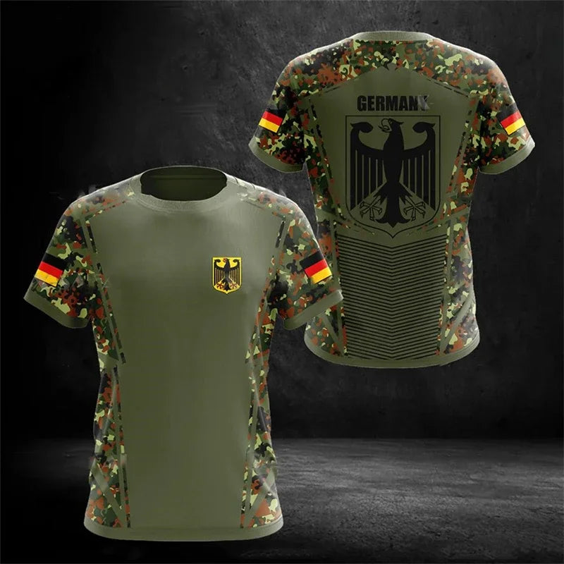 2026 Fashion German Flag Retro 3D Fashion Men's T-shirt for Summer Outdoor Sports, Breathable and Quick-Drying