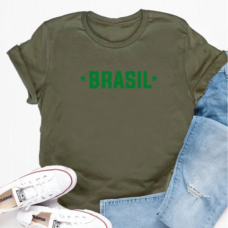 Brasil T-Shirt Women Men Brazil Tee Brazilian Letter Print Tshirt Portugues Please Cotton Short Sleeve Tops Aesthetic Clothing