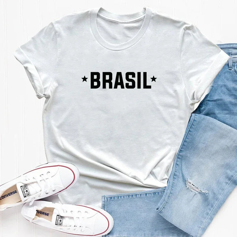 Brasil T-Shirt Women Men Brazil Tee Brazilian Letter Print Tshirt Portugues Please Cotton Short Sleeve Tops Aesthetic Clothing