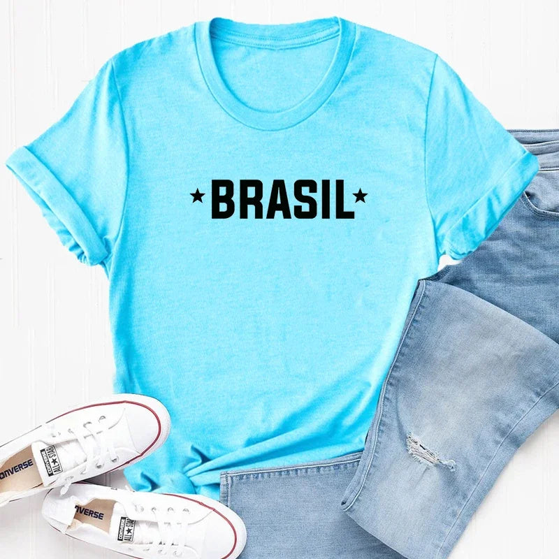 Brasil T-Shirt Women Men Brazil Tee Brazilian Letter Print Tshirt Portugues Please Cotton Short Sleeve Tops Aesthetic Clothing
