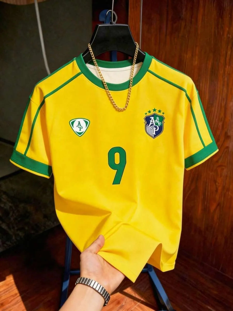 Kids Brazil Football T-Shirt Soccer Jersey Stripe & Retro Print Breathable Quick Dry Training Tee Fan Sport Top Men Women