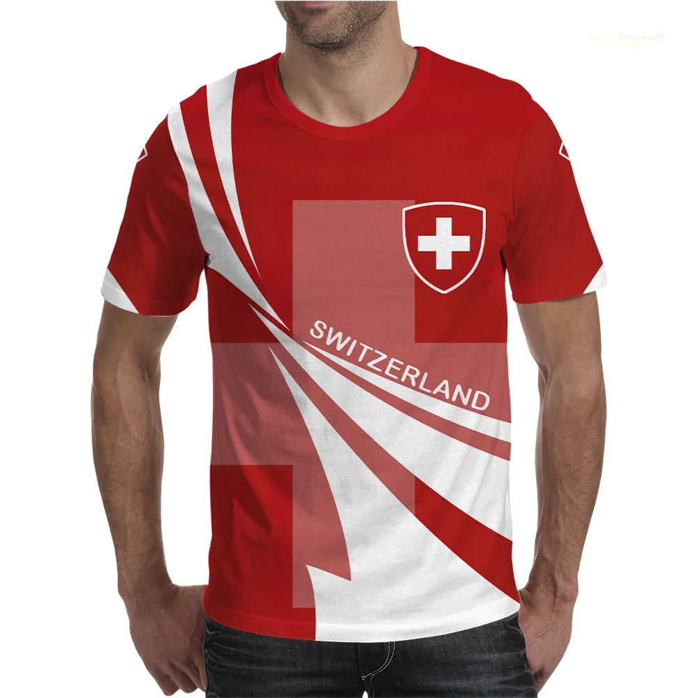 Swiss Flag Soccer Jersey T-shirts Summer Men Short Sleeved Casual Sports T Shirt Switzerland Football Clubs Fashion Man Clothes