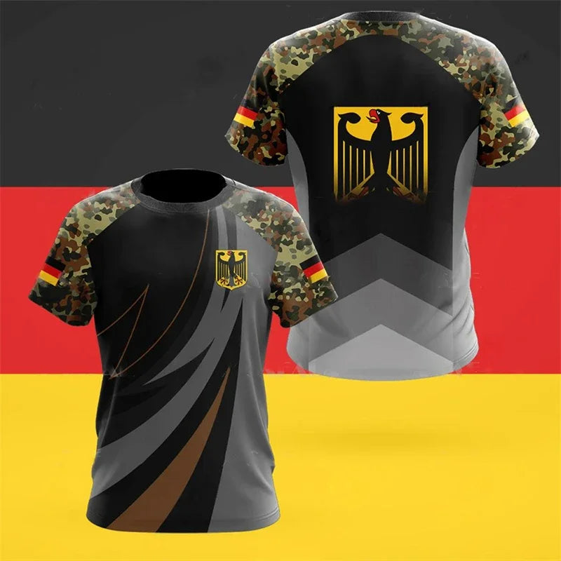 2026 Fashion German Flag Retro 3D Fashion Men's T-shirt for Summer Outdoor Sports, Breathable and Quick-Drying