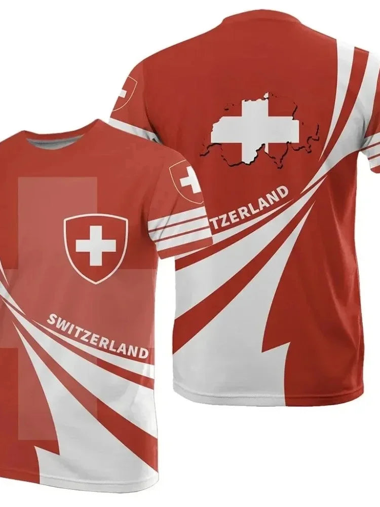 Swiss Flag Soccer Jersey T-shirts Summer Men Short Sleeved Casual Sports T Shirt Switzerland Football Clubs Fashion Man Clothes