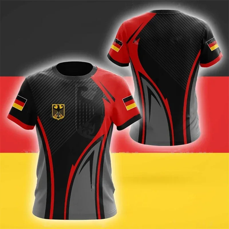 2026 Fashion German Flag Retro 3D Fashion Men's T-shirt for Summer Outdoor Sports, Breathable and Quick-Drying